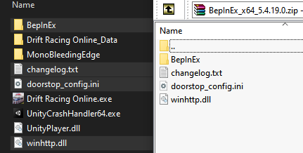 Example image of the CarX game folder with the BepInEx files extracted into it